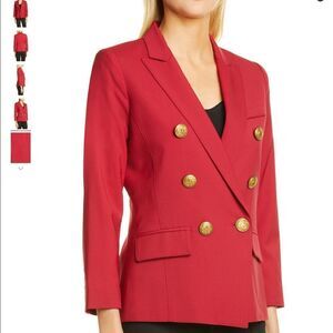 SMYTHE Mini Red Wool Blazer Double Breast Lined New Size 8